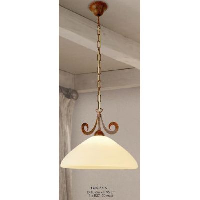 1730-1S DIAMETRO 40 CM LAMPADARIO A SOSPENSIONE FINITURA RUGGINE CON VETRO CREMA LAM EXPORT - Cristalensi Shop Online