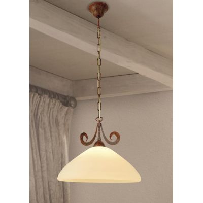 1730-1S DIAMETRO 40 CM LAMPADARIO A SOSPENSIONE FINITURA RUGGINE CON VETRO CREMA LAM EXPORT - Cristalensi Shop Online
