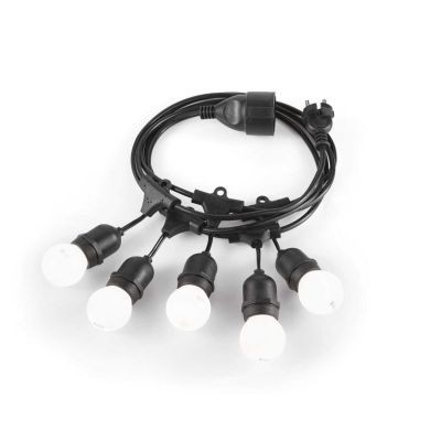 CATENARIA DI MT 4 PER ESTERNI IP44 IN PLASTICA NERA 5 LUCI CON OCCHIELLI DI ANCORAGGIO CRISTALENSI - Cristalensi Shop Online