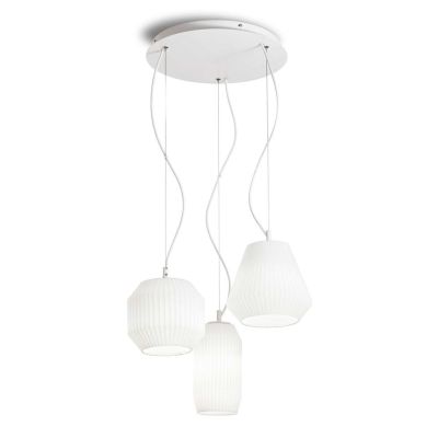 SOSPENSIONE MODERNA IN METALLO BIANCO CON DIFFUSORI IN VETRO BIANCO PLISSETTATO DIAMETRO CM 40 CRISTALENSI - Cristalensi Shop On