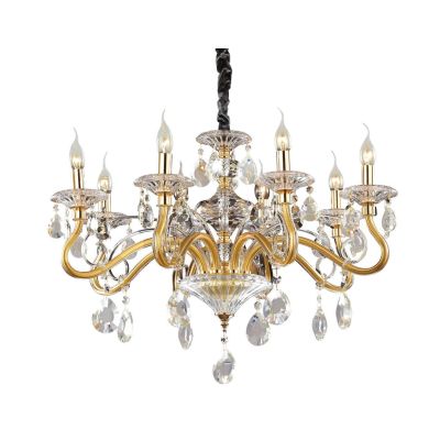 LAMPADARIO CLASSICO CON BRACCI IN VETRO TRASPARENTE O ORO CON PENDAGLI IN CRISTALLO DECORATIVI CRISTALENSI - Cristalensi Shop On