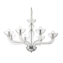 LAMPADARIO CLASSICO 8 LUCI IN VETRO SOFFIATO 2 COLORI CON DETTAGLI CROMO LAVORATO A MANO CRISTALENSI - Cristalensi Shop Online 2