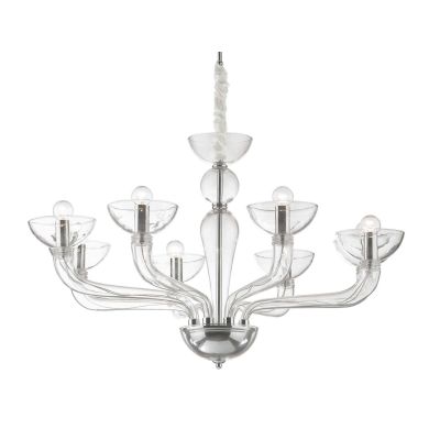 LAMPADARIO CLASSICO 8 LUCI IN VETRO SOFFIATO 2 COLORI CON DETTAGLI CROMO LAVORATO A MANO CRISTALENSI - Cristalensi Shop Online
