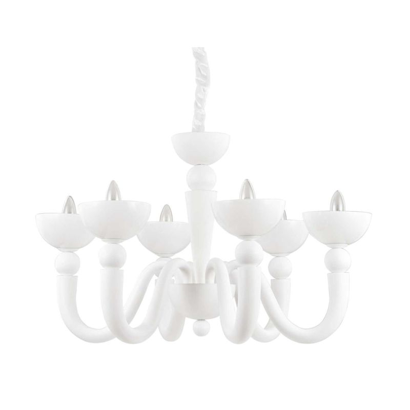 LAMPADARIO A SOSPENSIONE CLASSICO 6 LUCI IN METALLO BIANCO O NERO DIAMETRO CM 80 CRISTALENSI - Cristalensi Shop Online