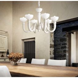 LAMPADARIO A SOSPENSIONE CLASSICO 6 LUCI IN METALLO BIANCO O NERO DIAMETRO CM 80 CRISTALENSI - Cristalensi Shop Online