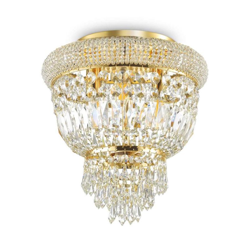 PLAFONIERA ELEGANTE CROMO O OTTONE 3 MISURE CON ELEMENTI DECORATIVI IN CRISTALLO TRASPARENTE CRISTALENSI - Cristalensi Shop Onli