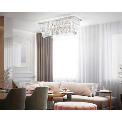 PLAFONIERA 8 LUCI ELEGANTE CROMO O ORO CON PENDAGLI DECORATIVI IN CRISTALLO CRISTALENSI - Cristalensi Shop Online