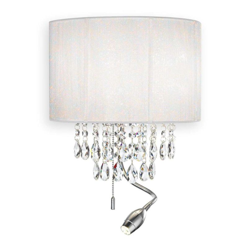 APPLIQUE MODERNA IN METALLO CROMO CON GOCCE IN CRISTALLO E LED DA LETTURA PARALUME IN PVC CRISTALENSI - Cristalensi Shop Online
