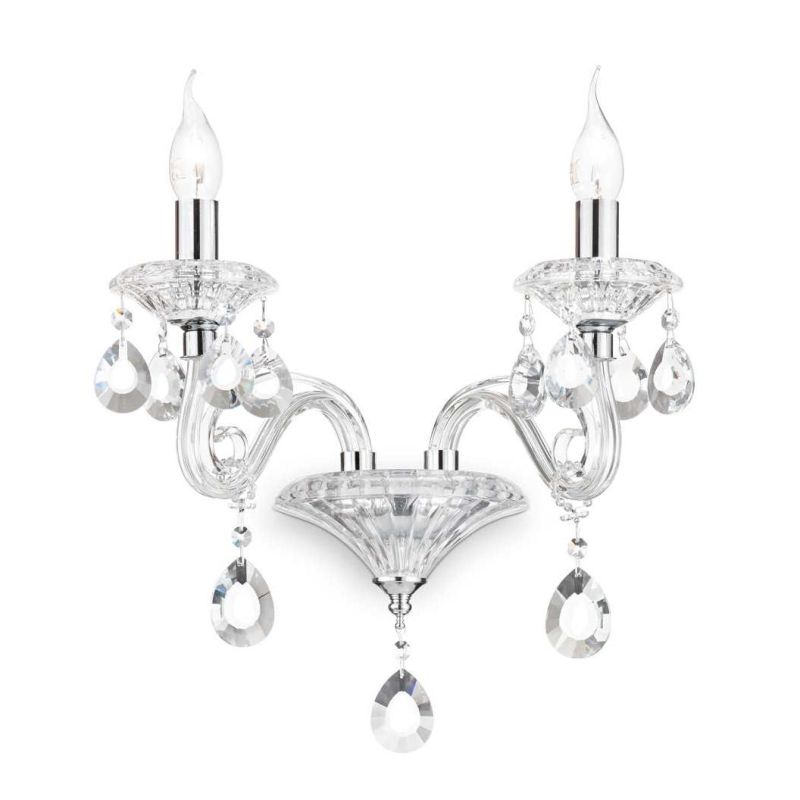 APPLIQUE CLASSICA CON 2 LUCI IN VETRO TRASPARENTE O ORO CON PENDAGLI IN CRISTALLO CRISTALENSI - Cristalensi Shop Online