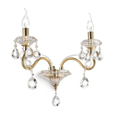 APPLIQUE CLASSICA CON 2 LUCI IN VETRO TRASPARENTE O ORO CON PENDAGLI IN CRISTALLO CRISTALENSI - Cristalensi Shop Online