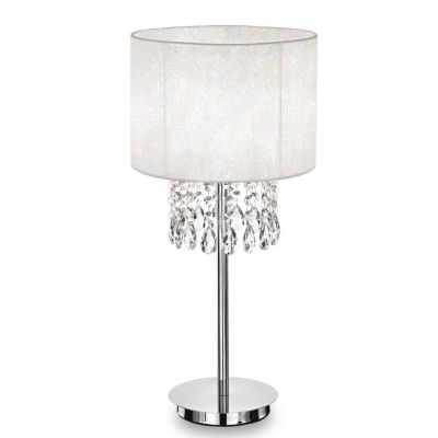 LAMPADA DA TAVOLO IN METALLO CROMO CON GOCCE IN CRISTALLO E PARALUME IN PVC CRISTALENSI - Cristalensi Shop Online