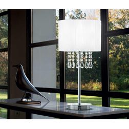 LAMPADA DA TAVOLO IN METALLO CROMO CON GOCCE IN CRISTALLO E PARALUME IN PVC CRISTALENSI - Cristalensi Shop Online
