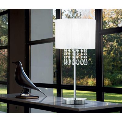 LAMPADA DA TAVOLO IN METALLO CROMO CON GOCCE IN CRISTALLO E PARALUME IN PVC CRISTALENSI - Cristalensi Shop Online
