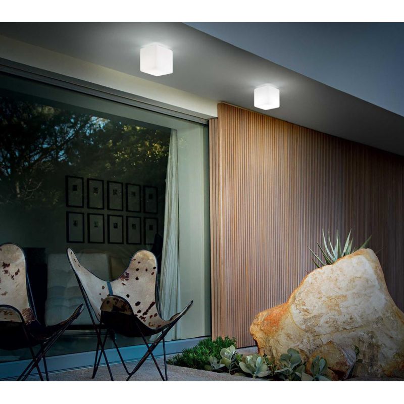 PLAFONIERA A CUBO CM 11x11 DA ESTERNI IN MATERIALE PLASTICO BIANCO LAMPADINA G9 INCLUSA CRISTALENSI - Cristalensi Shop Online