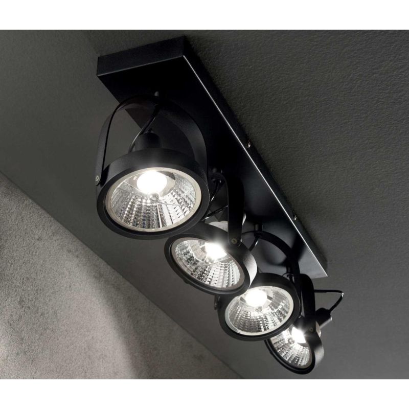FARETTO DA SOFFITTO A 4 SPOT LED GU10 ORIENTABILI IN METALLO BIANCO O NERO CRISTALENSI - Cristalensi Shop Online