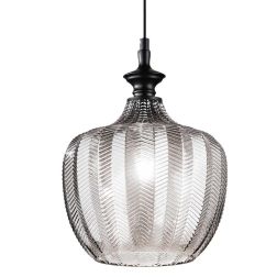 SOSPENSIONE SINGOLA STILE VINTAGE IN VETRO AMBRA FUME O TRASPARENTE DECORATO A RILIEVO CRISTALENSI - Cristalensi Shop Online