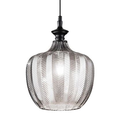 SOSPENSIONE SINGOLA STILE VINTAGE IN VETRO AMBRA FUME O TRASPARENTE DECORATO A RILIEVO CRISTALENSI - Cristalensi Shop Online