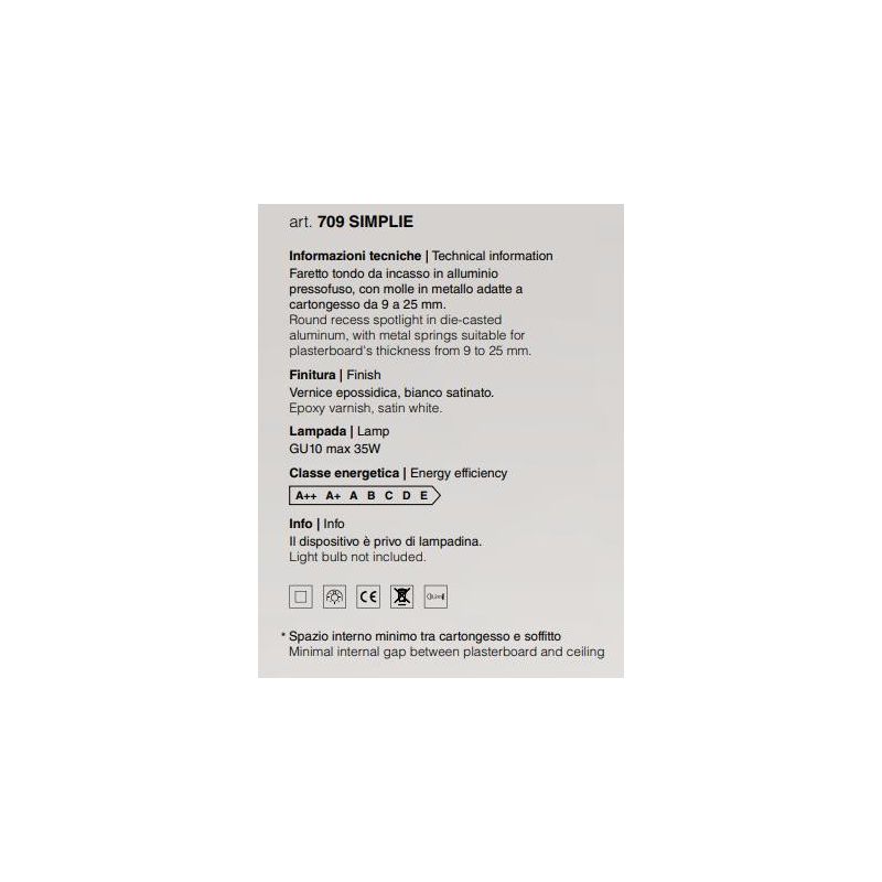 709 SIMPLE FARETTO INCASSO DI ISYLUCE IN ALLUMINIO VERNICIATO DI NERO O BIANCO CON PORTALAMPADE GU10 ISYLUCE - Cristalensi Shop