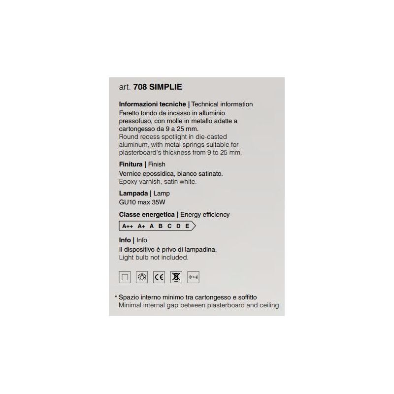 708 INCASSO SIMPLE DI ISYLUCE ALLUMINIO BIANCO O NERO CARTONGESSO PORTALAMPADE GU10 ISYLUCE - Cristalensi Shop Online