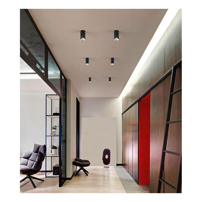 PLAFONIERA CILINDRO ALLUMINIO BIANCO O NERO PORTALAMPADE GU10 RIFLETTORE CROMO ISYLUCE - Cristalensi Shop Online