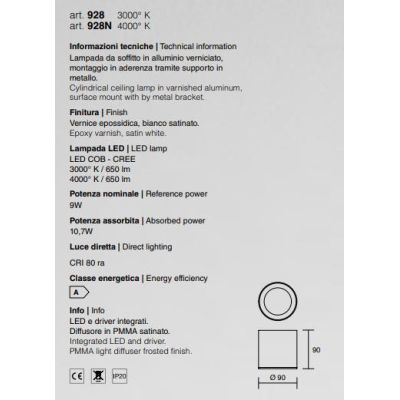 928 PLAFONIERA CILINDRO LED INTEGRATO 9W 3000K O 4000K LUCE DIFFUSA ALLUMINIO BIANCO ISYLUCE - Cristalensi Shop Online