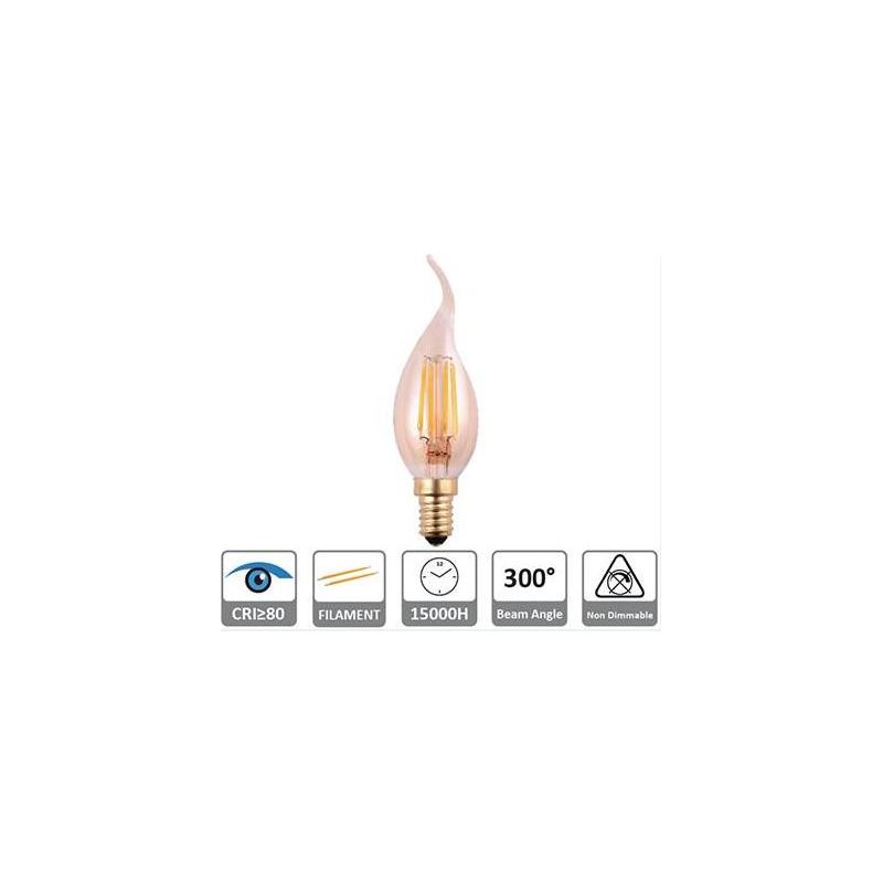 LAMPADINA LED COL AMBRA A FILAMENTO 4W LUCE 2200K ATTACCO E14 D35 MM COLPO DI VENTO CRISTALENSI LAMPADINE - Cristalensi Shop Onl