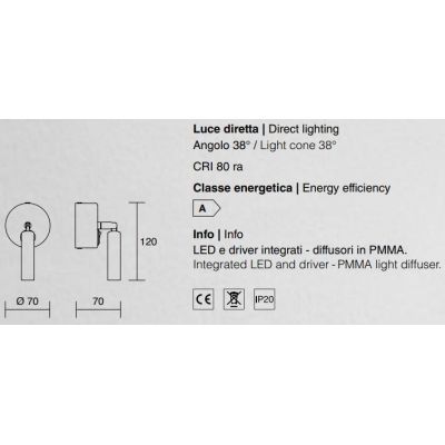 945 NADIR APPLIQUE SPOT DIREZIONABILE LED 3W 3000K CON INTERRUTTORE SULLA BASE ISYLUCE - Cristalensi Shop Online