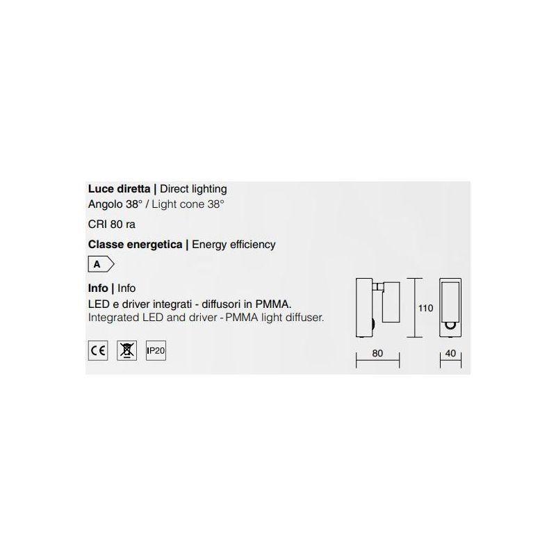 ZENIT SQUADRATO APPLIQUE COMODINO CAMERA DA LETTO LED 3W CROMO LUCIDO ISYLUCE - Cristalensi Shop Online