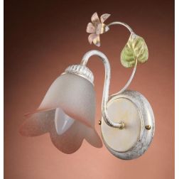 APPLIQUE 1 LUCE METALLO BIANCO SPENNELLATO ORO E PARALUME IN VETRO SATINATO SFUMATO ROSA CRISTALENSI LIGHT - Cristalensi Shop On 2