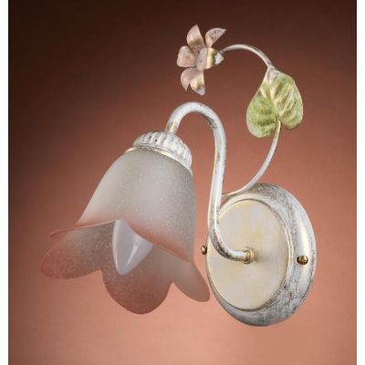 APPLIQUE 1 LUCE METALLO BIANCO SPENNELLATO ORO E PARALUME IN VETRO SATINATO SFUMATO ROSA CRISTALENSI LIGHT - Cristalensi Shop On