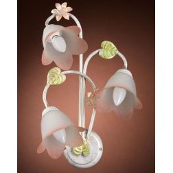 APPLIQUE 3 LUCI METALLO BIANCO SPENNELLATO ORO E PARALUMI IN VETRO SATINATO SFUMATO ROSA CRISTALENSI LIGHT - Cristalensi Shop On 2