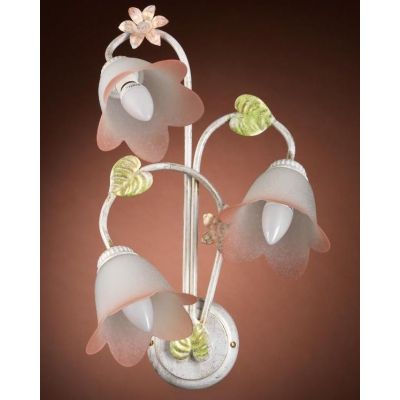 APPLIQUE 3 LUCI METALLO BIANCO SPENNELLATO ORO E PARALUMI IN VETRO SATINATO SFUMATO ROSA CRISTALENSI LIGHT - Cristalensi Shop On