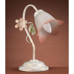 LUMETTO H30 METALLO BIANCO SPENNELLATO ORO E PARALUME IN VETRO SATINATO SFUMATO ROSA CRISTALENSI LIGHT - Cristalensi Shop Online 2