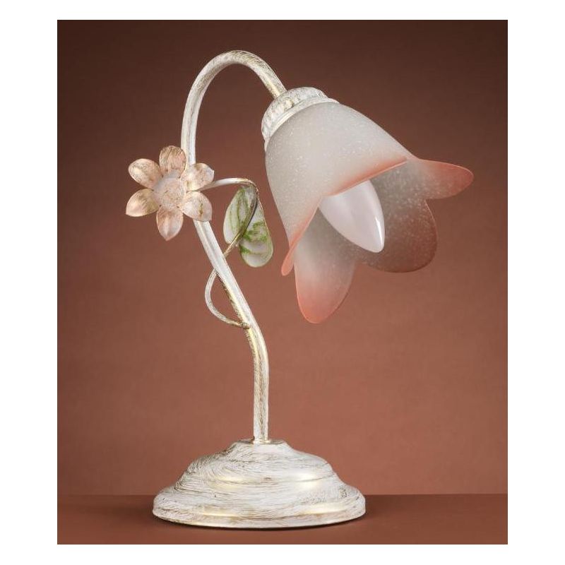 LUMETTO H30 METALLO BIANCO SPENNELLATO ORO E PARALUME IN VETRO SATINATO SFUMATO ROSA CRISTALENSI LIGHT - Cristalensi Shop Online