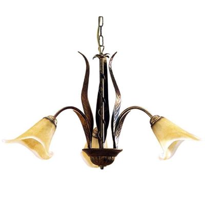 ALGA LAMPADARIO 3 LUCI IN METALLO MARRONE SPENNELLATO ORO E DIFFUSORI IN VETRO AMBRA CRISTALENSI LIGHT - Cristalensi Shop Online