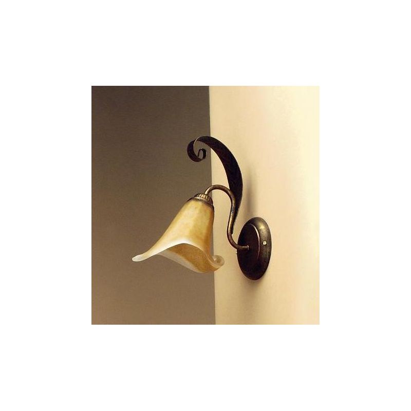 ALGA APPLIQUE CLASSICA 1 LUCE IN METALLO MARRONE SPENNELLATO ORO E DIFFUSORE IN VETRO AMBRA CRISTALENSI LIGHT - Cristalensi Shop