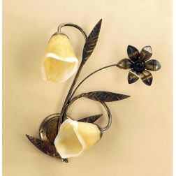 ALGA APPLIQUE CLASSICA 2 LUCI IN METALLO MARRONE SPENNELLATO ORO E DIFFUSORI IN VETRO AMBRA CRISTALENSI LIGHT - Cristalensi Shop 2