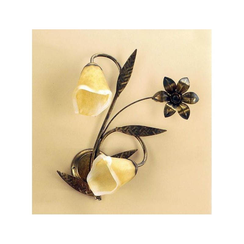 ALGA APPLIQUE CLASSICA 2 LUCI IN METALLO MARRONE SPENNELLATO ORO E DIFFUSORI IN VETRO AMBRA CRISTALENSI LIGHT - Cristalensi Shop