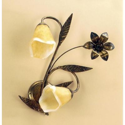 ALGA APPLIQUE CLASSICA 2 LUCI IN METALLO MARRONE SPENNELLATO ORO E DIFFUSORI IN VETRO AMBRA CRISTALENSI LIGHT - Cristalensi Shop