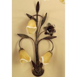 ALGA LAMPADA DA PARETE 3 LUCI IN METALLO MARRONE SPENNELLATO ORO E DIFFUSORI IN VETRO AMBRA CRISTALENSI LIGHT - Cristalensi Shop 2