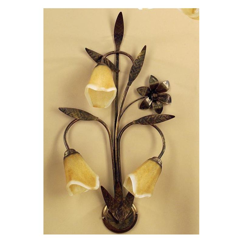 ALGA LAMPADA DA PARETE 3 LUCI IN METALLO MARRONE SPENNELLATO ORO E DIFFUSORI IN VETRO AMBRA CRISTALENSI LIGHT - Cristalensi Shop