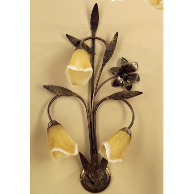 ALGA LAMPADA DA PARETE 3 LUCI IN METALLO MARRONE SPENNELLATO ORO E DIFFUSORI IN VETRO AMBRA CRISTALENSI LIGHT - Cristalensi Shop