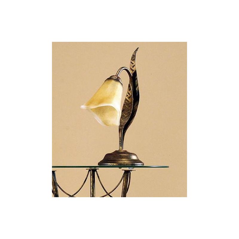 ALGA LUMETTO CLASSICO IN METALLO MARRONE SPENNELLATO ORO E DIFFUSORE IN VETRO AMBRA CRISTALENSI LIGHT - Cristalensi Shop Online