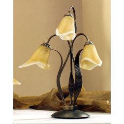ALGA LAMPADA DA TAVOLO 3 LUCI IN METALLO MARRONE SPENNELLATO ORO E DIFFUSORI IN VETRO AMBRA CRISTALENSI LIGHT - Cristalensi Shop 2