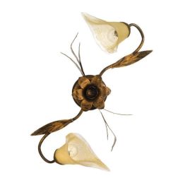 ALGA PLAFONIERA APPLIQUE 2 LUCI IN METALLO MARRONE SPENNELLATO ORO E DIFFUSORI IN VETRO AMBRA CRISTALENSI LIGHT - Cristalensi Sh 2