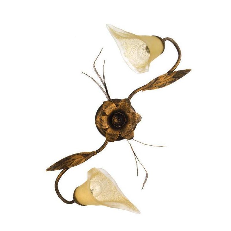 ALGA PLAFONIERA APPLIQUE 2 LUCI IN METALLO MARRONE SPENNELLATO ORO E DIFFUSORI IN VETRO AMBRA CRISTALENSI LIGHT - Cristalensi Sh