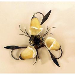 ALGA PLAFONIERA 3 LUCI IN METALLO MARRONE SPENNELLATO ORO E DIFFUSORI IN VETRO AMBRA CRISTALENSI LIGHT - Cristalensi Shop Online 2