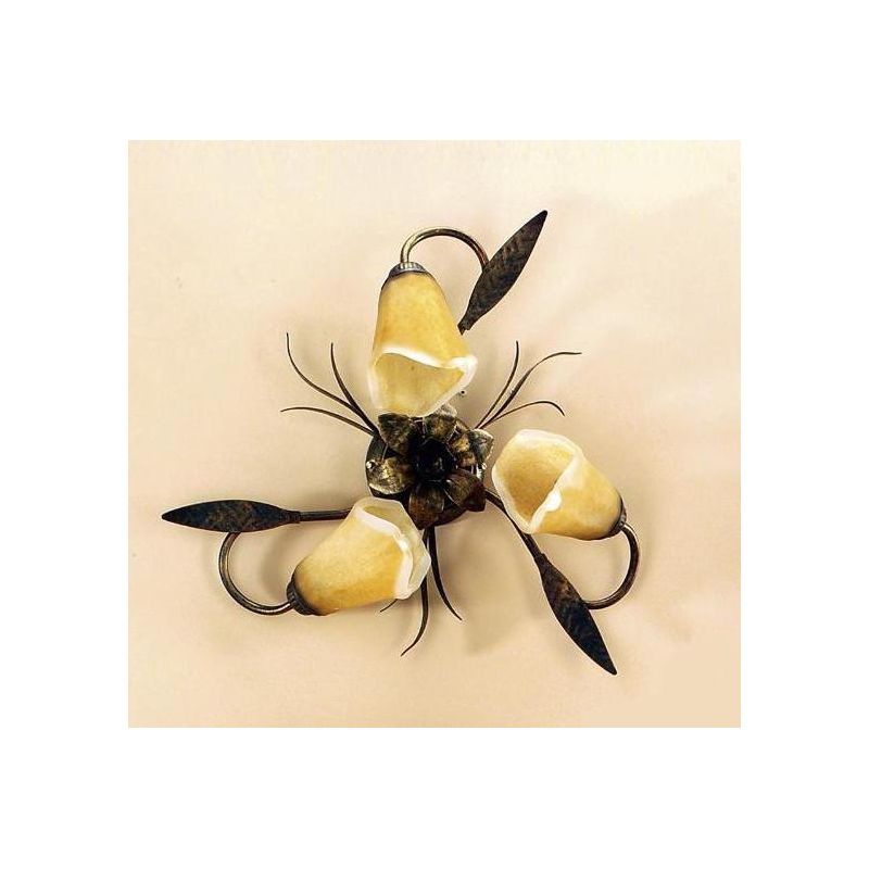ALGA PLAFONIERA 3 LUCI IN METALLO MARRONE SPENNELLATO ORO E DIFFUSORI IN VETRO AMBRA CRISTALENSI LIGHT - Cristalensi Shop Online