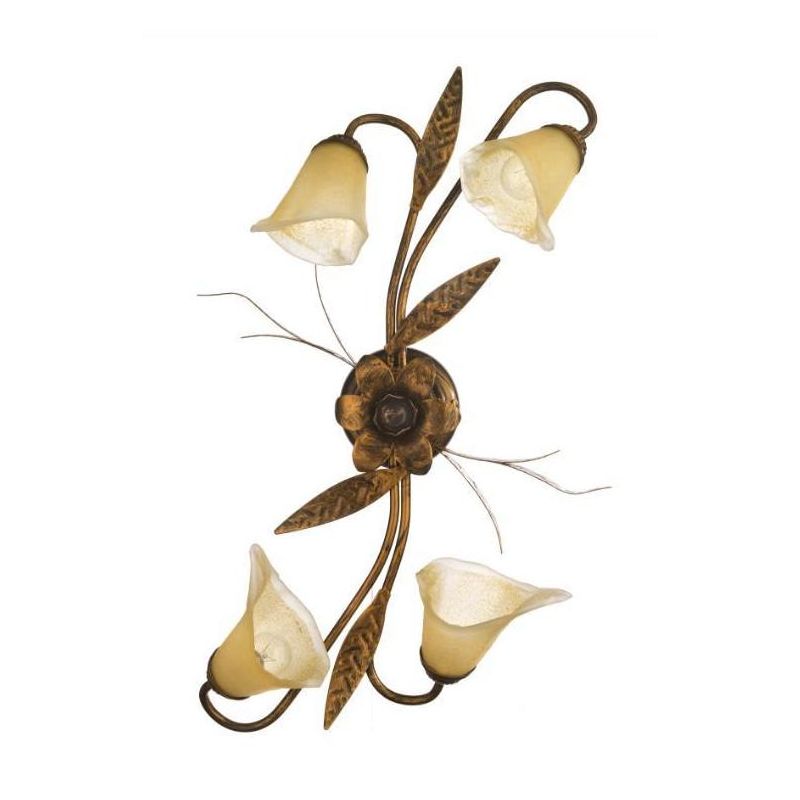 ALGA PLAFONIERA 4 LUCI IN METALLO MARRONE SPENNELLATO ORO E DIFFUSORI IN VETRO AMBRA CRISTALENSI LIGHT - Cristalensi Shop Online
