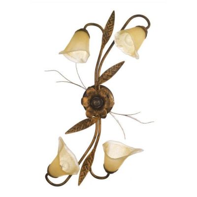 ALGA PLAFONIERA 4 LUCI IN METALLO MARRONE SPENNELLATO ORO E DIFFUSORI IN VETRO AMBRA CRISTALENSI LIGHT - Cristalensi Shop Online